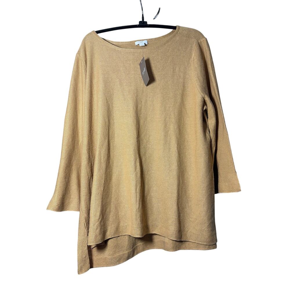 J. Jill Gold Yellow Linen Cotton Blend 3/4 Sleeve Thin Sweater  Size L NWT